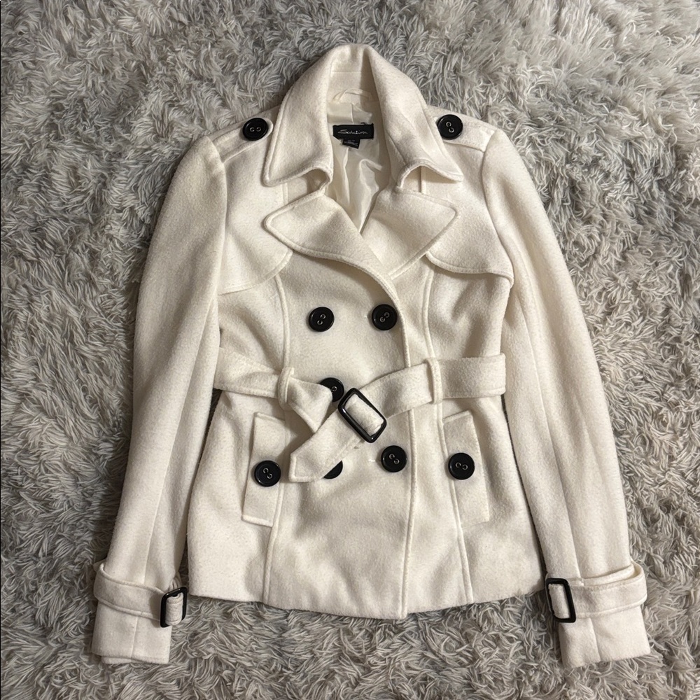 White polar fleece blazer jacket